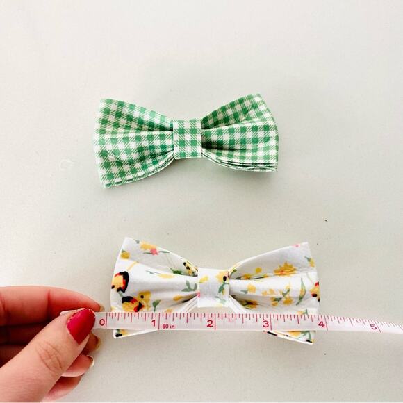 3/$20 NEW HANDMADE Green White Plaid Yellow Floral Dog Cat Pet Collar Bow Tie - Picture 3 of 5